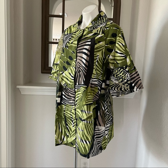 TAILE Linen-blend Palm Leave Print Jacket Button Up, Green Size M New w/Tag $159 - Picture 4 of 12